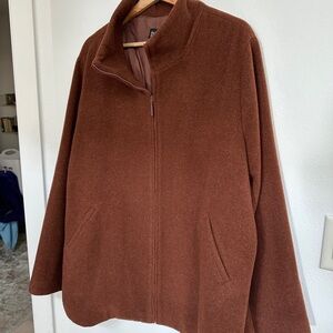 Eileen Fisher wool Melton Funnel Neck zip front Toffee Brown coat size xl